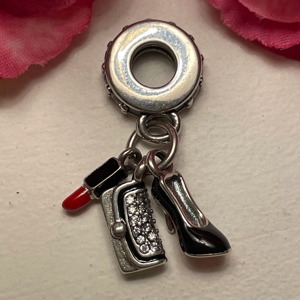 Bracelet Charm for Pandora Lipstick Heel & Rhinestone Purse Sterling Silver - Picture 4 of 6